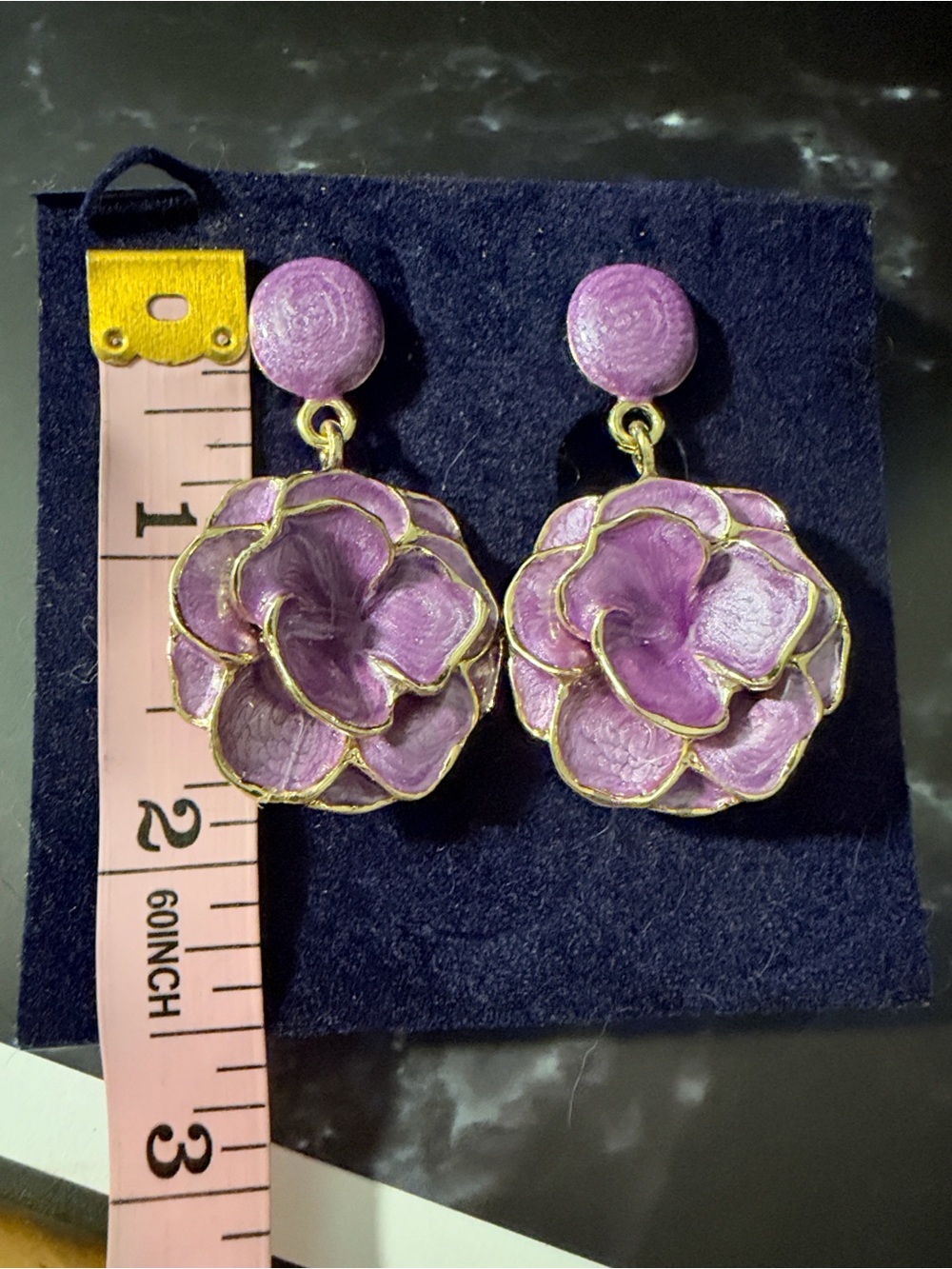 Elegant Purple Enamel Floral Drop Earrings - Women Jewelry - Picture 10 of 11